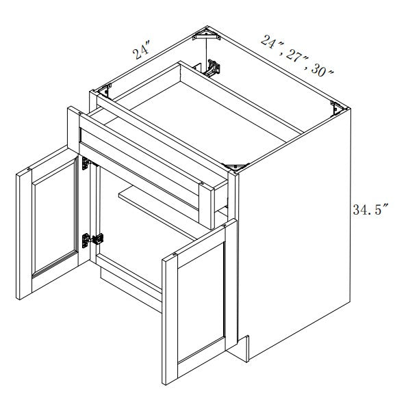 B30 : Oak Shaker 30" 1 Drawer 2 Doors Standard Base Cabinet