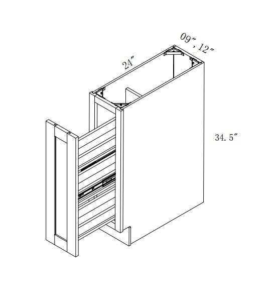 BSR09: Oak Shaker Base Spice Pull Out 9"W*24"D*34-1/2"H