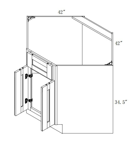CSB42: Oak Shaker 42"  1 Door   Diagonal Corner Sink Base Cabinet