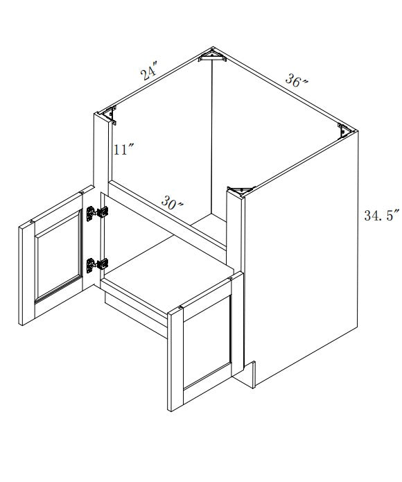 FSB36: Oak Shaker Farm Sink Base 36"W*24"D*34-1/2"H-2D