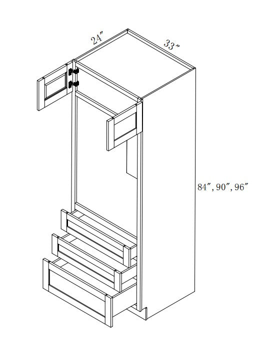 OC339424: Oak Shaker Oven Cabinet 33"W*94"H*24"D-2D-3DRA