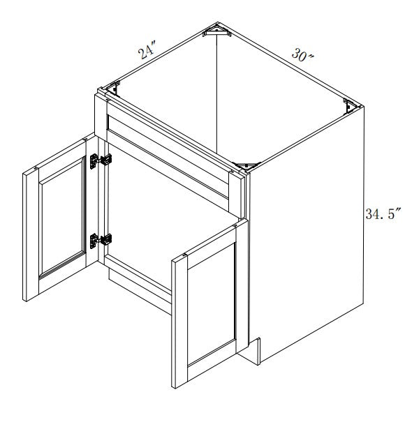 SB30: Oak Shaker 30"  1 Header 2 Doors   Standard Base Cabinet