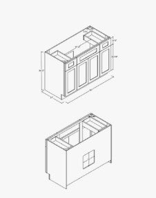 VSDB48: Vanity Side Drawer Base Cabinet Single Basin 48"W*21D*34-1/2"H-4D-2DRA