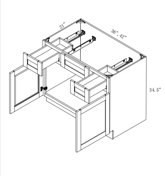 VCSB4221: Oak Shaker Vanity Drawers Combination Sink Base Cabinet 42"W*21D*34-1/2"H-2D