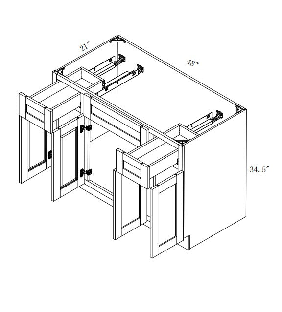 VSBC48: Oak Shaker Vanity Side Drawer Base Cabinet Single Basin 48"W*21D*34-1/2"H-2D-6DRA