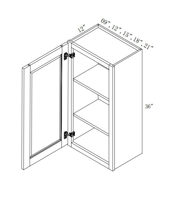 W1236:  Oak Shaker Wall 12"W*36"H*12"D-1D-2S