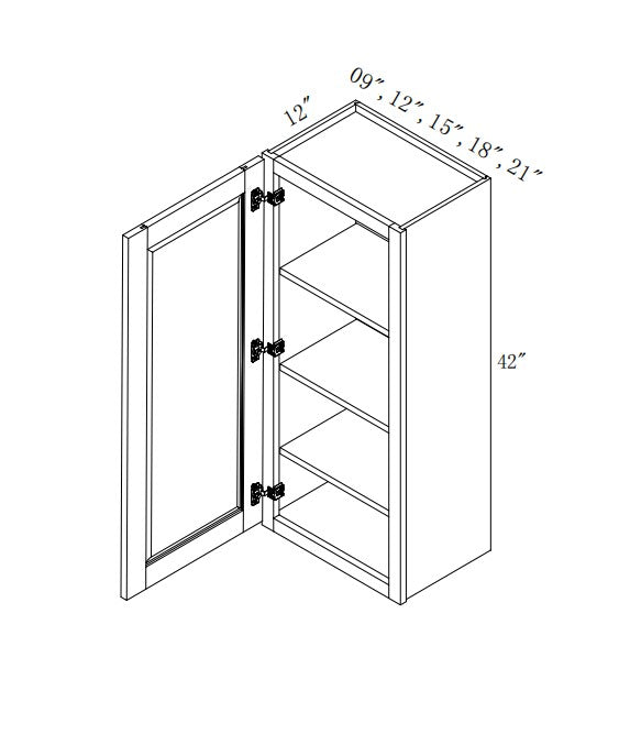 W1540/W1542: Oak Shaker Wall 15"W*40"H*12"D-1D-3S
