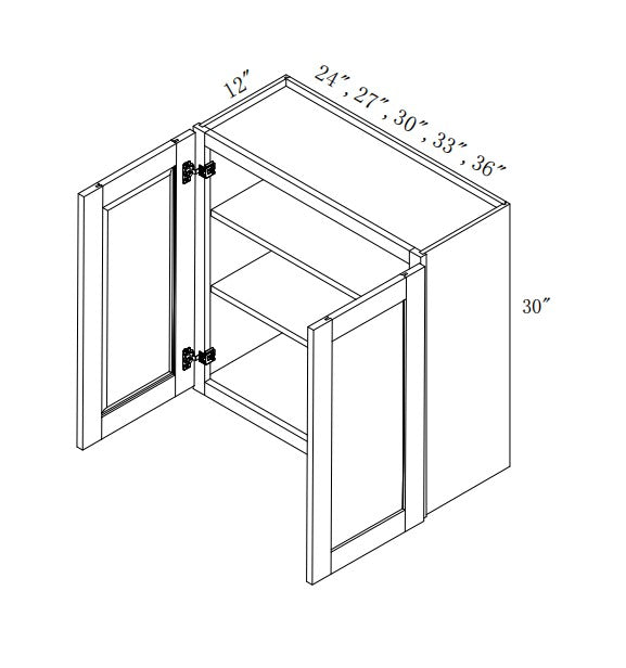 W3330:  Oak Shaker Wall 33"W*30"H*12"D-2D-2S