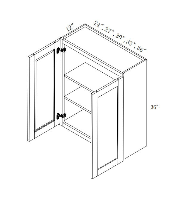 W3336:  Oak Shaker Wall 33"W*36"H*12"D-2D-2S