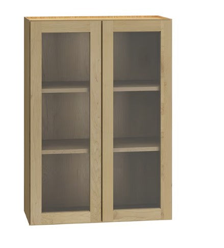 W3336/GD: Oak Shaker Wall 33"W*36"H*12"D-2D-2S/ Glass Door