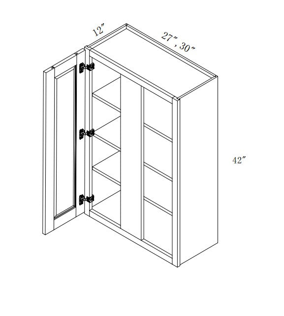 WBC2740/2742: Oak Shaker Wall Blind Cabinets 27"W*40"H*12"D-1D-3S