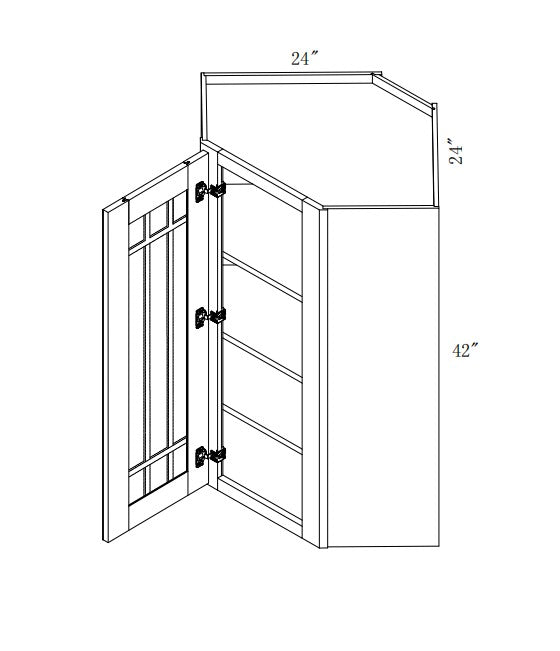 WDC2440/GD: Oak Shaker Wall Diagonal Cabinet 24"W*40"H*24"D-1D-3S/Glass Door