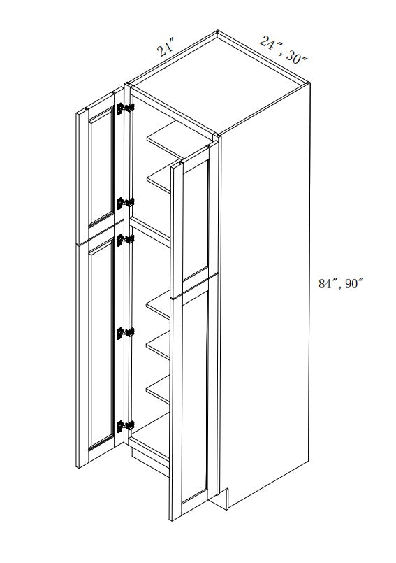 WP309024: Oak Shaker Pantry 30"W*90"H*24"D-4D-5S