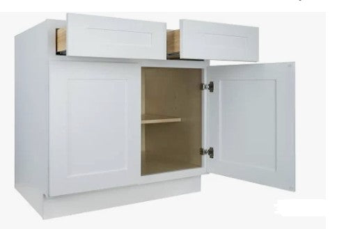B39: White Shaker Standard Base Cabinet 2D 2DRA