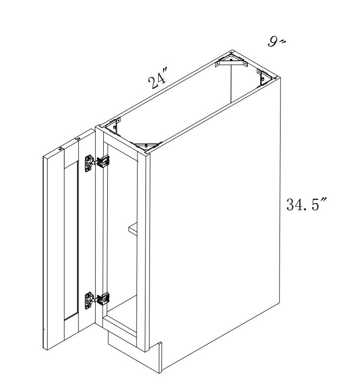 B09FHD*: White Shaker 9" 1 Doors  Standard Base Cabinet