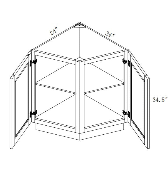 BRA24: Oak Shaker Angle Base End Cabinet 24"W*24"D*34-1/2"H-2D
