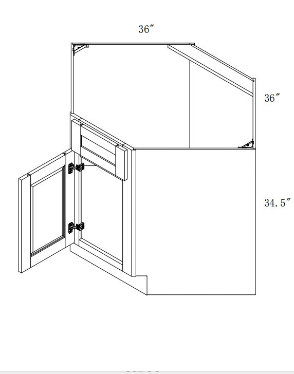 CSB36: Oak Shaker 36"  1 Doors   Diagonal Corner Sink Base Cabinet