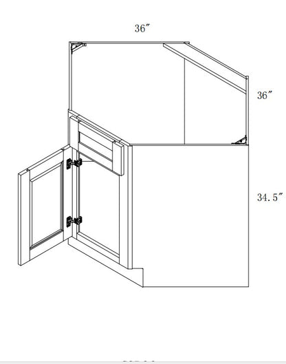 CSB36: Oak Shaker 36"  1 Doors   Diagonal Corner Sink Base Cabinet