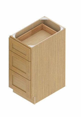 DB24-3: Oak Shaker 24"  3 Drawers   Standard Base Cabinet