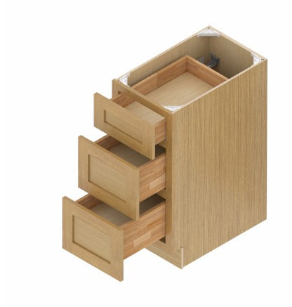 DB24-3: Oak Shaker 24"  3 Drawers   Standard Base Cabinet