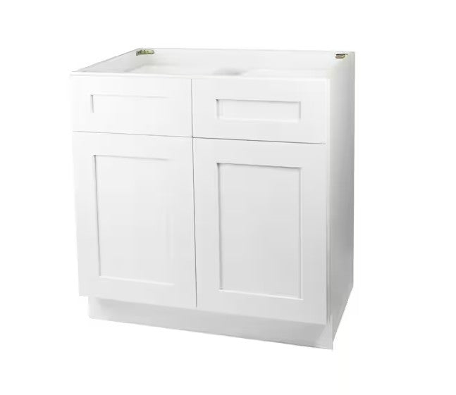 B33: White Shaker Standard Base Cabinet 2D 2DRA