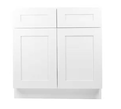 B36: White Shaker Standard Base Cabinet 2D 2DRA
