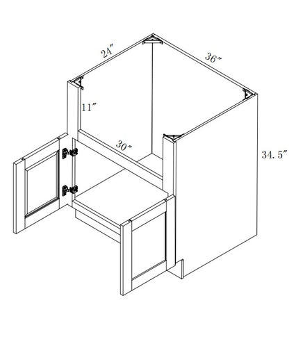 FSB36: Oak Shaker Farm Sink Base 36"W*24"D*34-1/2"H-2D