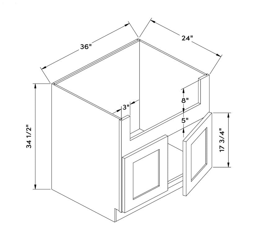 FSB36: Farm Sink Base 36"W*24"D*34-1/2"H-2D