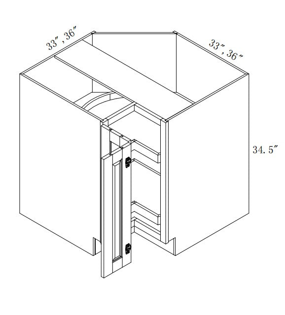 LSB3612: Oak Shaker 36" 2 Doors   Laze Susan Base Cabinet