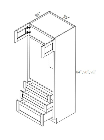 OC339024: Oak Shaker Oven Cabinet 33"W*90"H*24"D-2D-3DRA