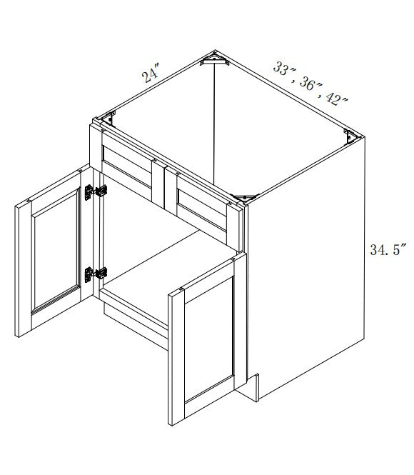 SB42: Oak Shaker 42"  2 Headers 2 Doors  Sink Base Cabinet