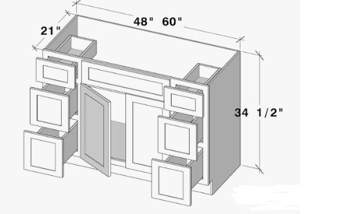 VSBC48: Vanity Side Drawer Base Cabinet Single Basin 48"W*21D*34-1/2"H-2D-6DRA