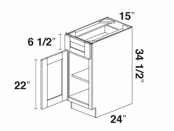 B15: White Shaker Standard Base Cabinet 1D 1DRA