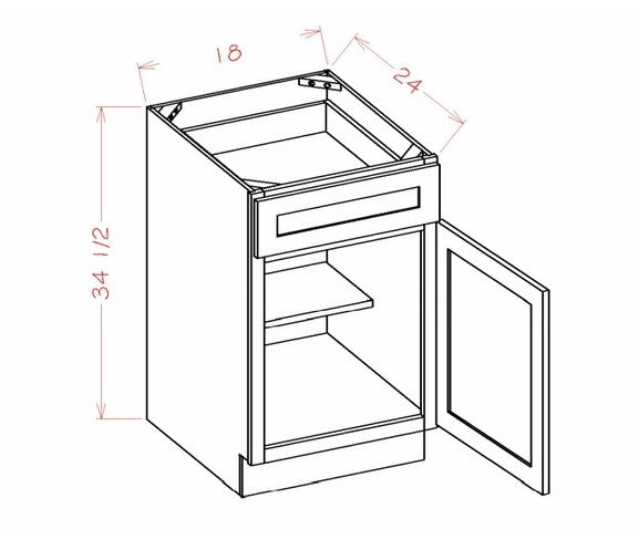 B18: White Shaker Standard Base Cabinet 1D 1DRA