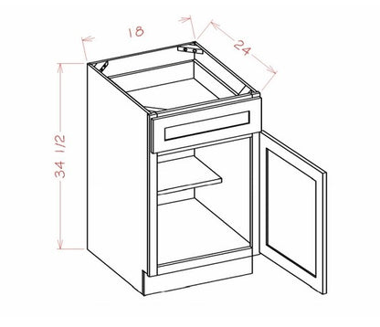 B18: White Shaker Standard Base Cabinet 1D 1DRA