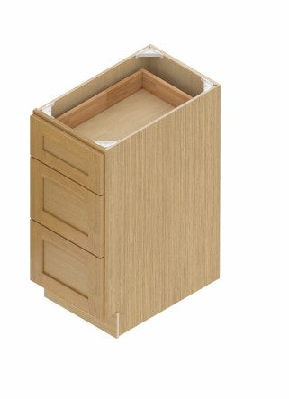 VDB12-3: Oak Shaker 12"  3 Drawers   Vanity Drawer Base Cabinet