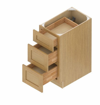 VDB12-3: Oak Shaker 12"  3 Drawers   Vanity Drawer Base Cabinet