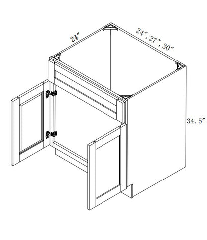 VSB27: Oak Shaker 27"  1 Header 2 Doors   Vanity Sink Base Cabinet