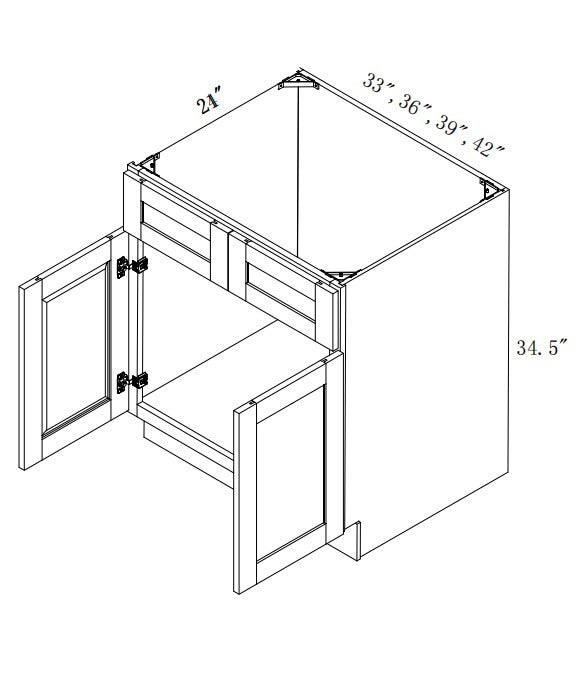 VSB42: Oak Shaker 42"  2 Headers 2 Doors   Vanity Sink Base Cabinet