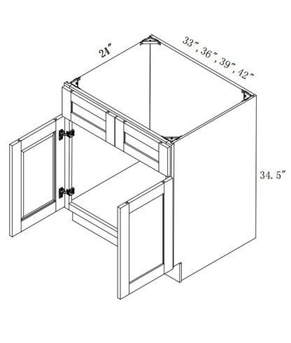 VSB42: Oak Shaker 42"  2 Headers 2 Doors   Vanity Sink Base Cabinet