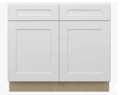 SB42: White Shaker 42"  2 Headers 2 Doors  Sink Base Cabinet