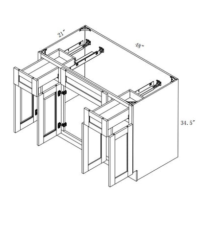 VSBC48: Oak Shaker Vanity Side Drawer Base Cabinet Single Basin 48"W*21D*34-1/2"H-2D-6DRA