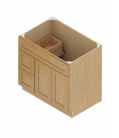 VSD42L: Oak Shaker Vanity Sink Drawer Left 42"W*21"D*34-1/2"H-2D-2DRA 1 Header