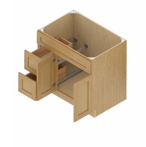 VSD42L: Oak Shaker Vanity Sink Drawer Left 42"W*21"D*34-1/2"H-2D-2DRA 1 Header