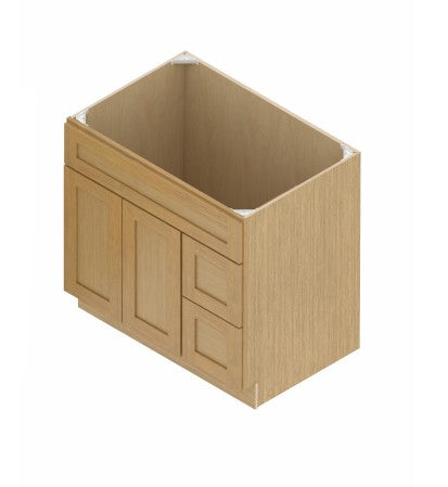 VSD42R: Oak Shaker Vanity Sink Drawer Right 42"W*21"D*34-1/2"H-2D-2DRA 1 Header