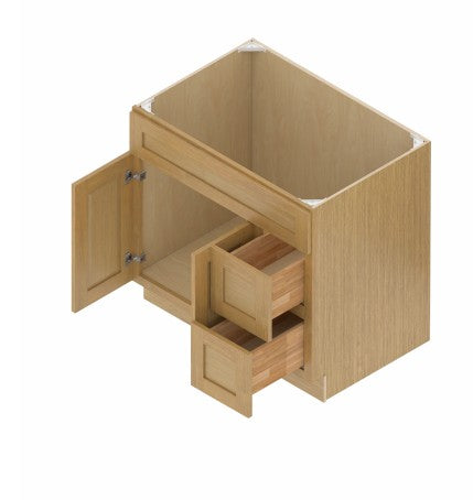 VSD42R: Oak Shaker Vanity Sink Drawer Right 42"W*21"D*34-1/2"H-2D-2DRA 1 Header