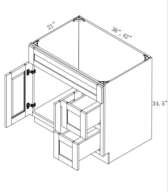 VSD36R: Oak Shaker Vanity Sink Drawer Right 36
