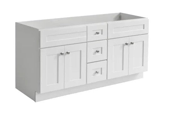 VSD60DD: Vanity Side Drawer Base Cabinet Double Basin 60"W*34-1/2"H*21"D - 4D-3DRA