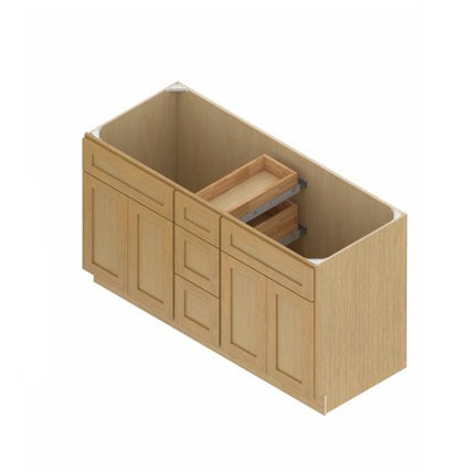VSD60DD: Oak Shaker Vanity Side Drawer Base Cabinet Double Basin 60"W*34-1/2"H*21"D - 4D-3DRA