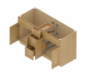 VSD60DD: Oak Shaker Vanity Side Drawer Base Cabinet Double Basin 60"W*34-1/2"H*21"D - 4D-3DRA